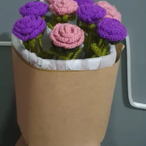Pink & Purple Crochet Rose Bouquet