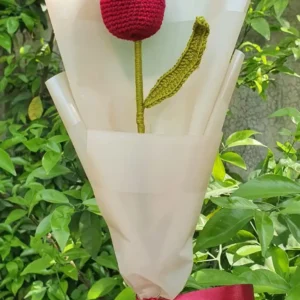 Single Red Crochet Tulip Bouquet