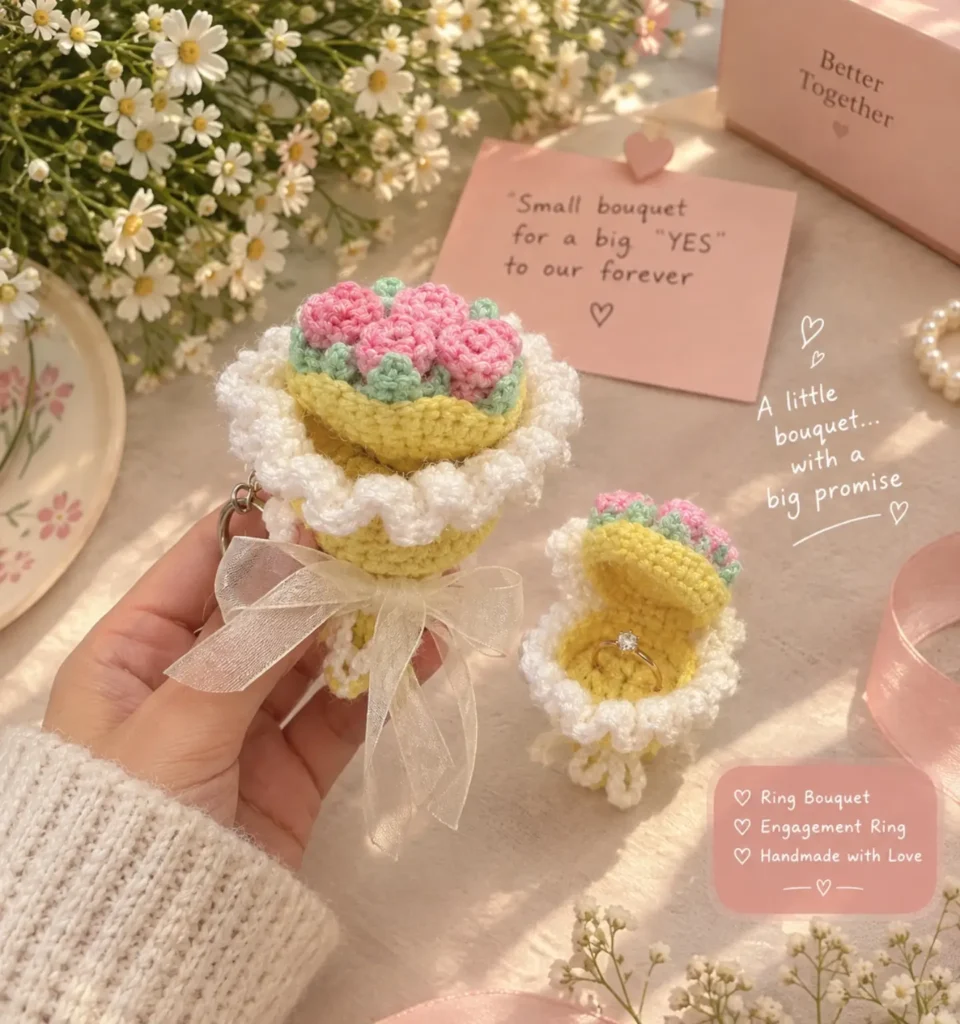 Crochet Engagement Ring Bouquet